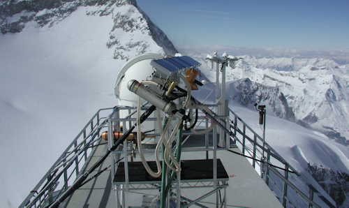 Observation station on top of snowy mountain