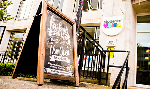 An A-board outside the students' union bar