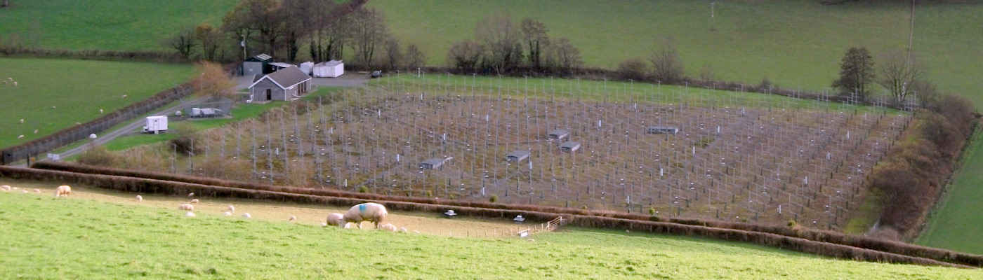 MST radar wind-profiling equipment in a field at Aberystwyth